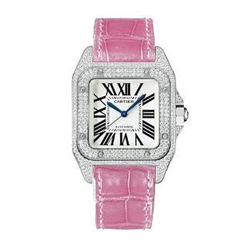 Santos 100 Small Pink Alligator with Diamonds